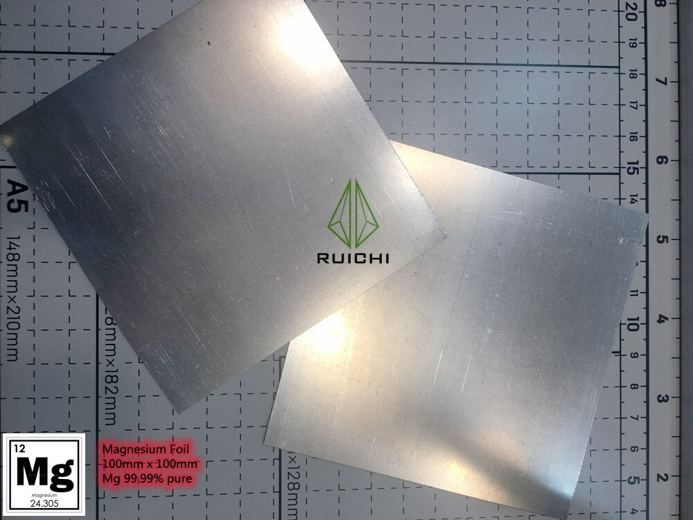 Pure Magnesium Foil Sheet, Mg 99.99% Pure, Size 0.3 X 100 X 100 Mm